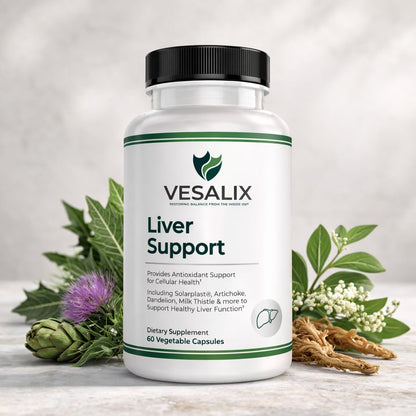 VESALIX Liver Support Supplement for Adults 40+ – Milk Thistle, Artichoke & Dandelion with Digestive Enzymes – Supports Digestion & Cellular Health – 60 Vegetarian Capsules - dailyvitalstore