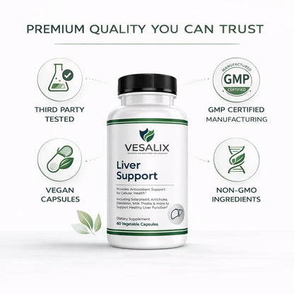 VESALIX Liver Support Supplement for Adults 40+ – Milk Thistle, Artichoke & Dandelion with Digestive Enzymes – Supports Digestion & Cellular Health – 60 Vegetarian Capsules - dailyvitalstore
