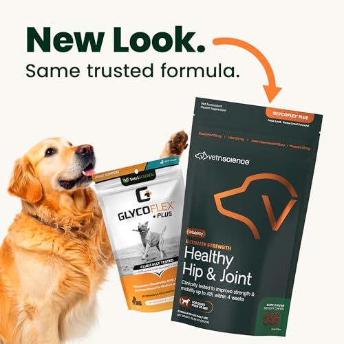VetriScience Ultimate Strength Healthy Hip & Joint Chews, GlycoFlex Glucosamine, Chondroitin and Green-Lipped Mussel Joint Support Supplement for Dogs, Soothe Joint Discomfort, Duck, 120 Count - dailyvitalstore