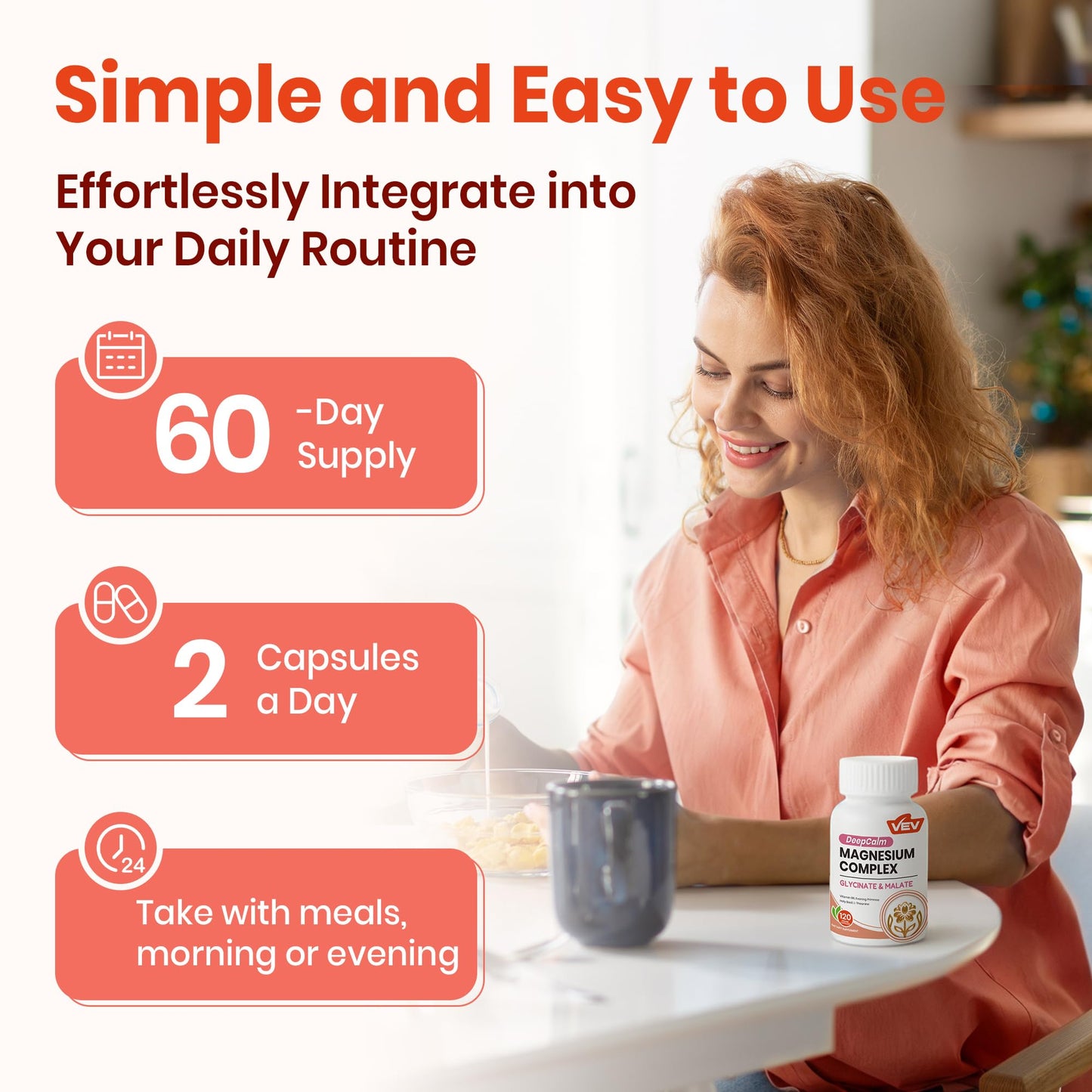 VEV Deep Calm Magnesium Complex for Women – Glycinate, Malate, B6, L-Theanine & Holy Basil – Support for Daily Magnesium & Stress Relief – 120 Vegan Capsules - dailyvitalstore