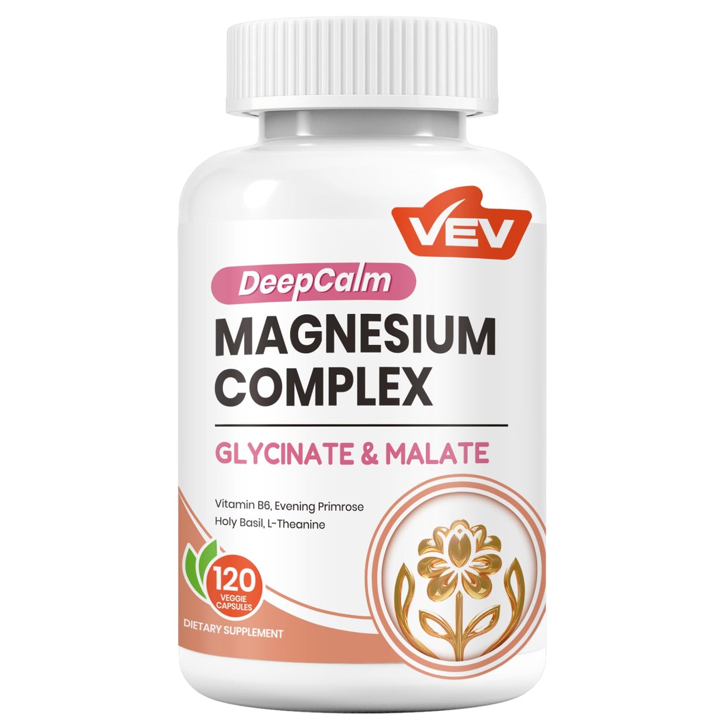 VEV Deep Calm Magnesium Complex for Women – Glycinate, Malate, B6, L-Theanine & Holy Basil – Support for Daily Magnesium & Stress Relief – 120 Vegan Capsules - dailyvitalstore
