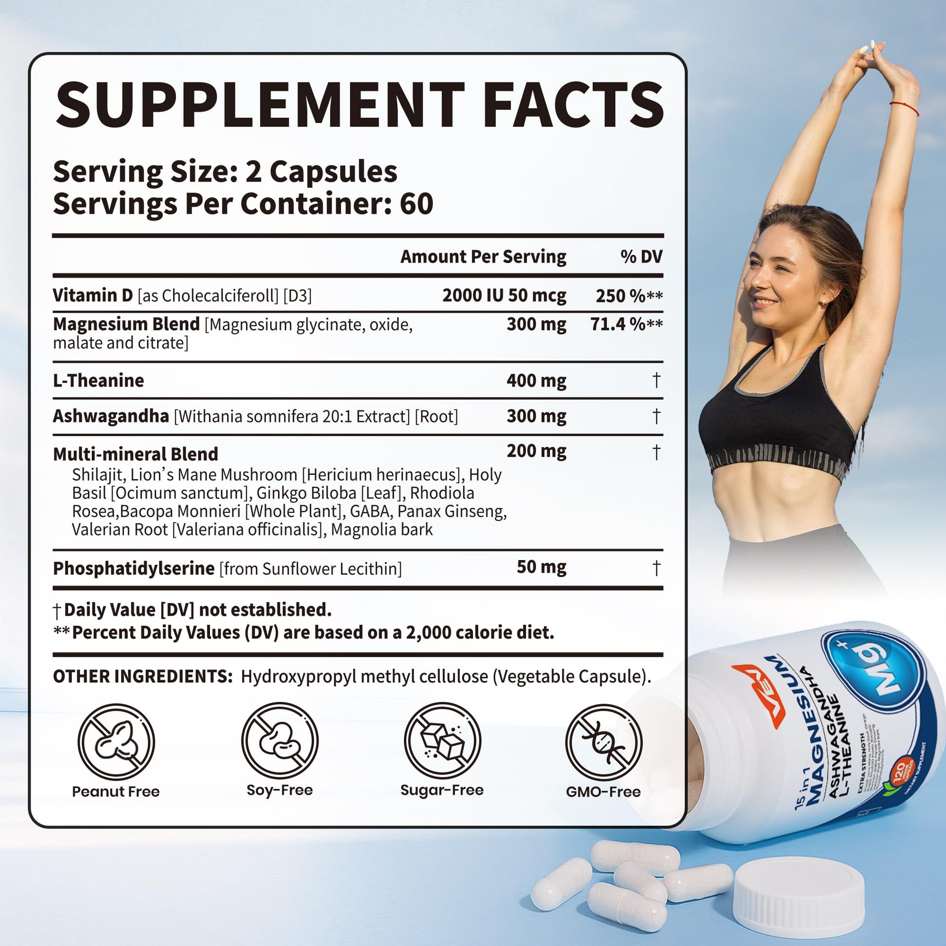 VEV DeepCalm Magnesium Complex for Women – 15-in-1 Glycinate & Citrate Capsules with Ashwagandha & L-Theanine – 120 Vegan Capsules - dailyvitalstore