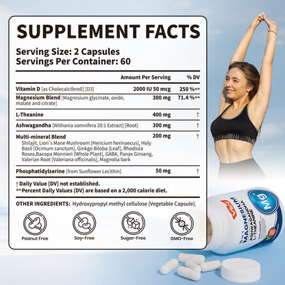 VEV DeepCalm Magnesium Complex for Women – 15-in-1 Glycinate & Citrate Capsules with Ashwagandha & L-Theanine – 120 Vegan Capsules - dailyvitalstore