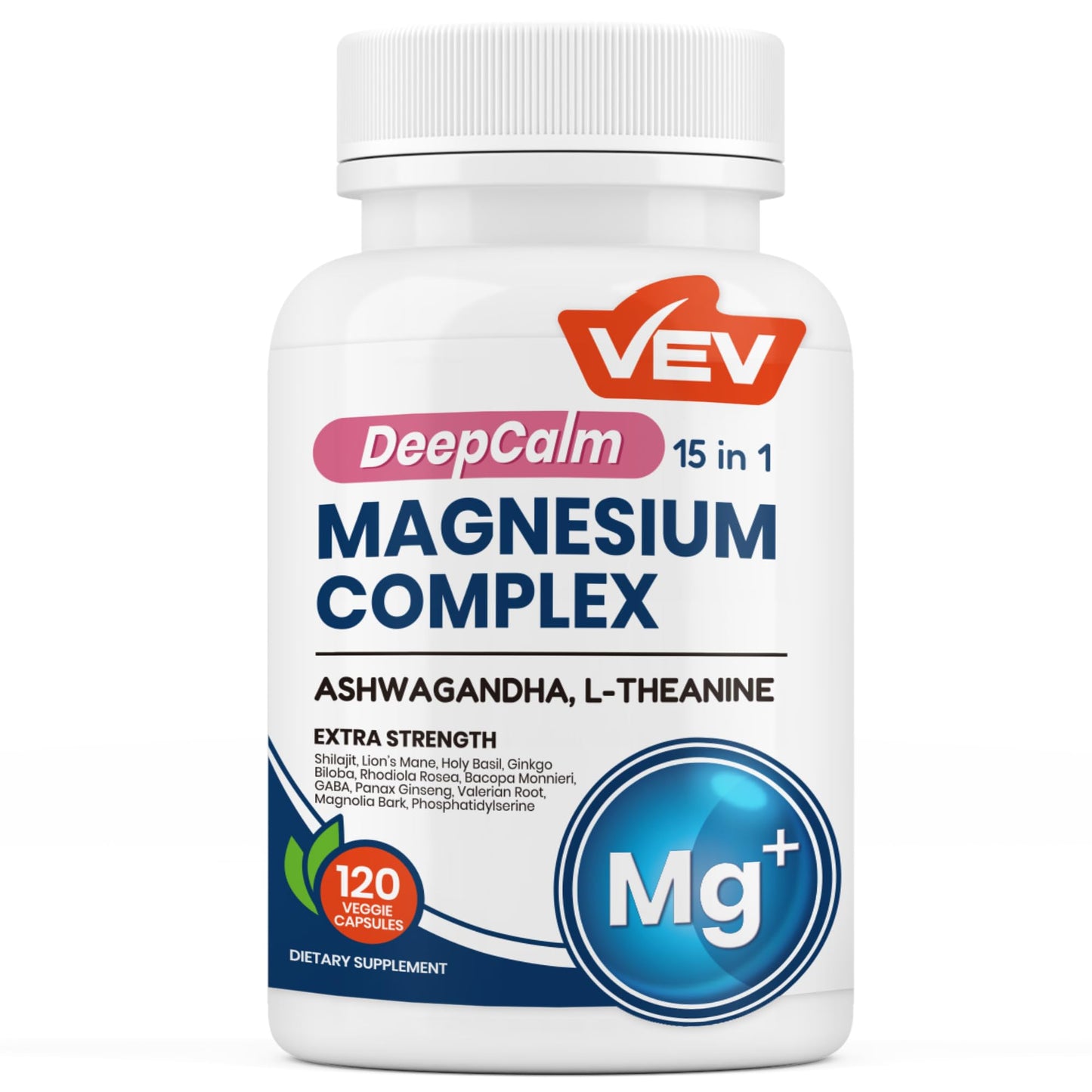 VEV DeepCalm Magnesium Complex for Women – 15-in-1 Glycinate & Citrate Capsules with Ashwagandha & L-Theanine – 120 Vegan Capsules - dailyvitalstore