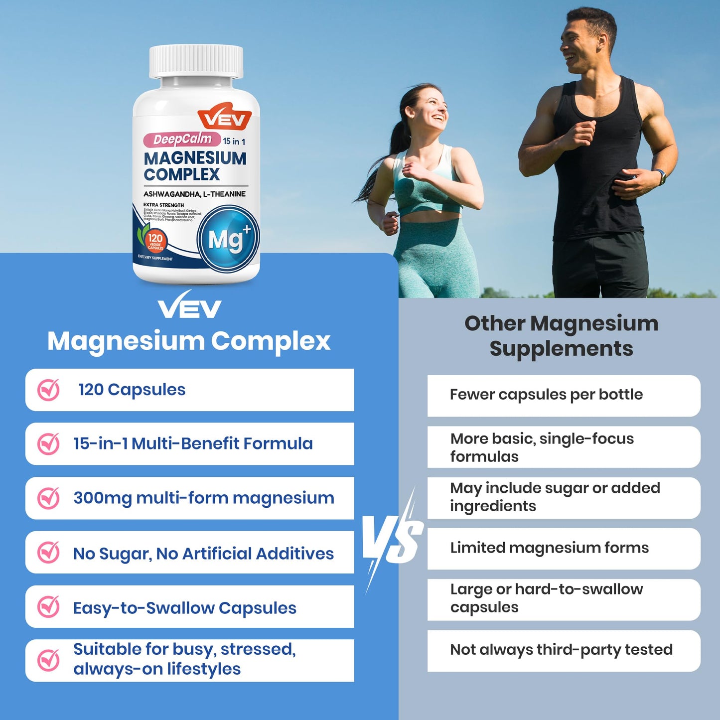 VEV DeepCalm Magnesium Complex for Women – 15-in-1 Glycinate & Citrate Capsules with Ashwagandha & L-Theanine – 120 Vegan Capsules - dailyvitalstore