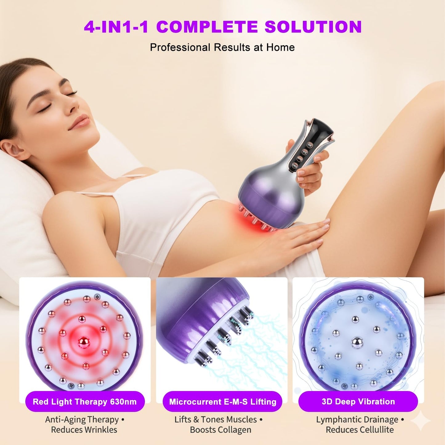 VEZURZO 4-in-1 Lymphatic Drainage Massager & Cellulite Massage Tool, 35-Speed Fascia Blaster for Body Sculpting Pain Relief Face Legs Arms Belly Neck, 90Min Battery Wireless Portable - dailyvitalstore