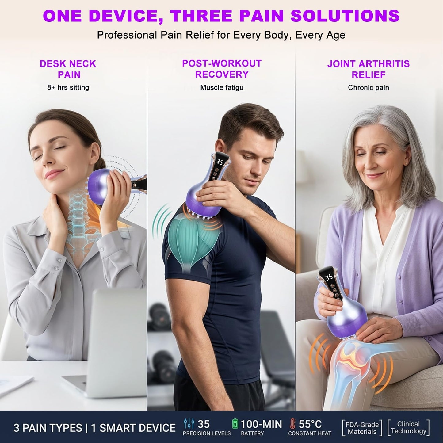 VEZURZO 4-in-1 Lymphatic Drainage Massager & Cellulite Massage Tool, 35-Speed Fascia Blaster for Body Sculpting Pain Relief Face Legs Arms Belly Neck, 90Min Battery Wireless Portable - dailyvitalstore