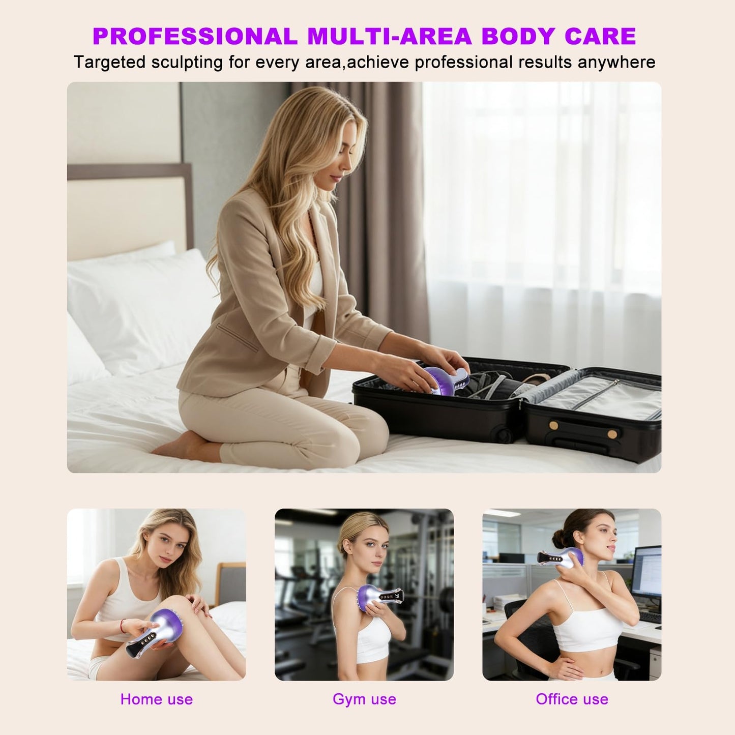 VEZURZO 4-in-1 Lymphatic Drainage Massager & Cellulite Massage Tool, 35-Speed Fascia Blaster for Body Sculpting Pain Relief Face Legs Arms Belly Neck, 90Min Battery Wireless Portable - dailyvitalstore