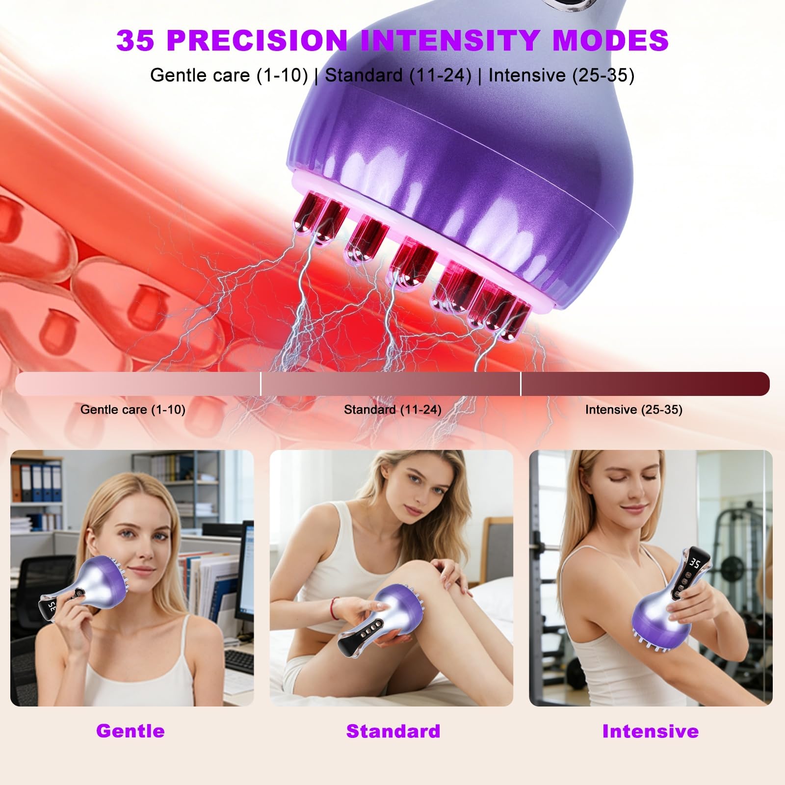 VEZURZO 4-in-1 Lymphatic Drainage Massager & Cellulite Massage Tool, 35-Speed Fascia Blaster for Body Sculpting Pain Relief Face Legs Arms Belly Neck, 90Min Battery Wireless Portable - dailyvitalstore