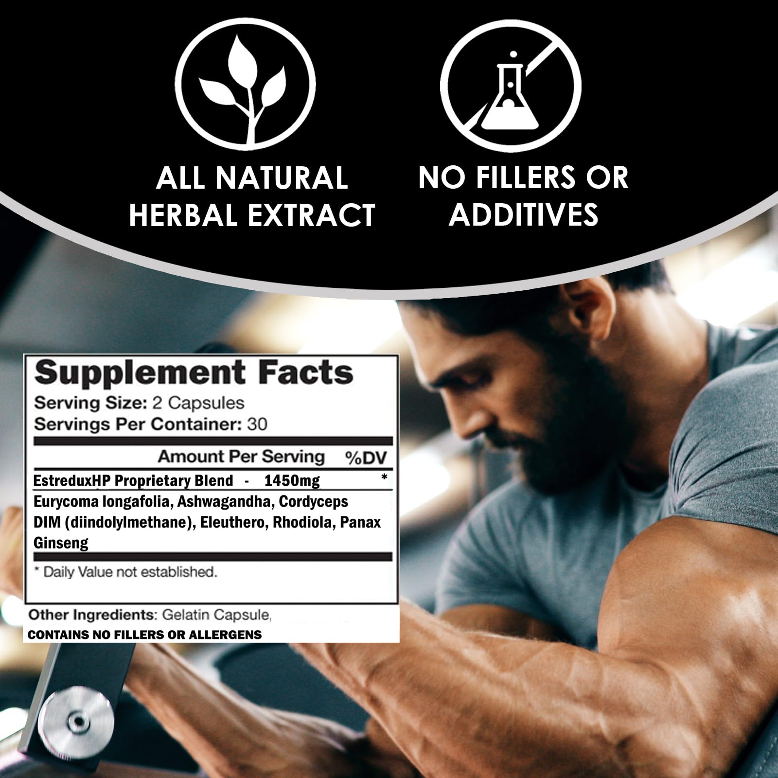 VH Nutrition ESTREDUX HP - with DIM | Estrogen Blocker for Men* | 1450mg of Maximum Strength Hormone Support, Tongkat Ali, Ashwagandha | 60 Capsules - dailyvitalstore