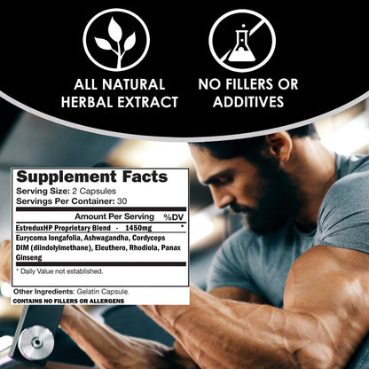 VH Nutrition ESTREDUX HP - with DIM | Estrogen Blocker for Men* | 1450mg of Maximum Strength Hormone Support, Tongkat Ali, Ashwagandha | 60 Capsules - dailyvitalstore