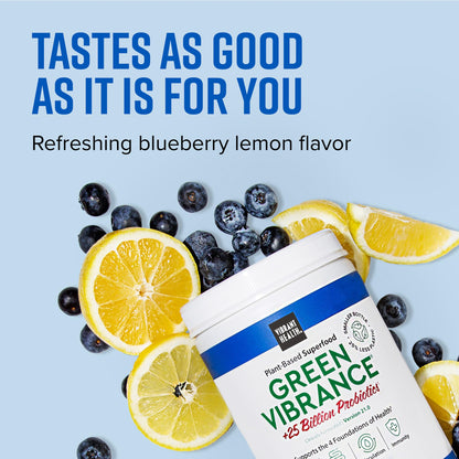 Vibrant Health, Green Vibrance, Superfoods Powder with 70+ Plant-Based Whole Foods & 25 Billion Probiotics Per Serving, Blueberry Lemon, 25 Servings - dailyvitalstore