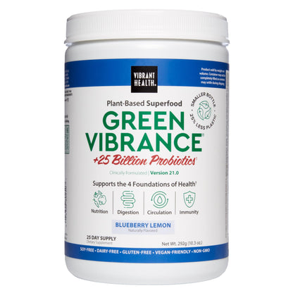 Vibrant Health, Green Vibrance, Superfoods Powder with 70+ Plant-Based Whole Foods & 25 Billion Probiotics Per Serving, Blueberry Lemon, 25 Servings - dailyvitalstore