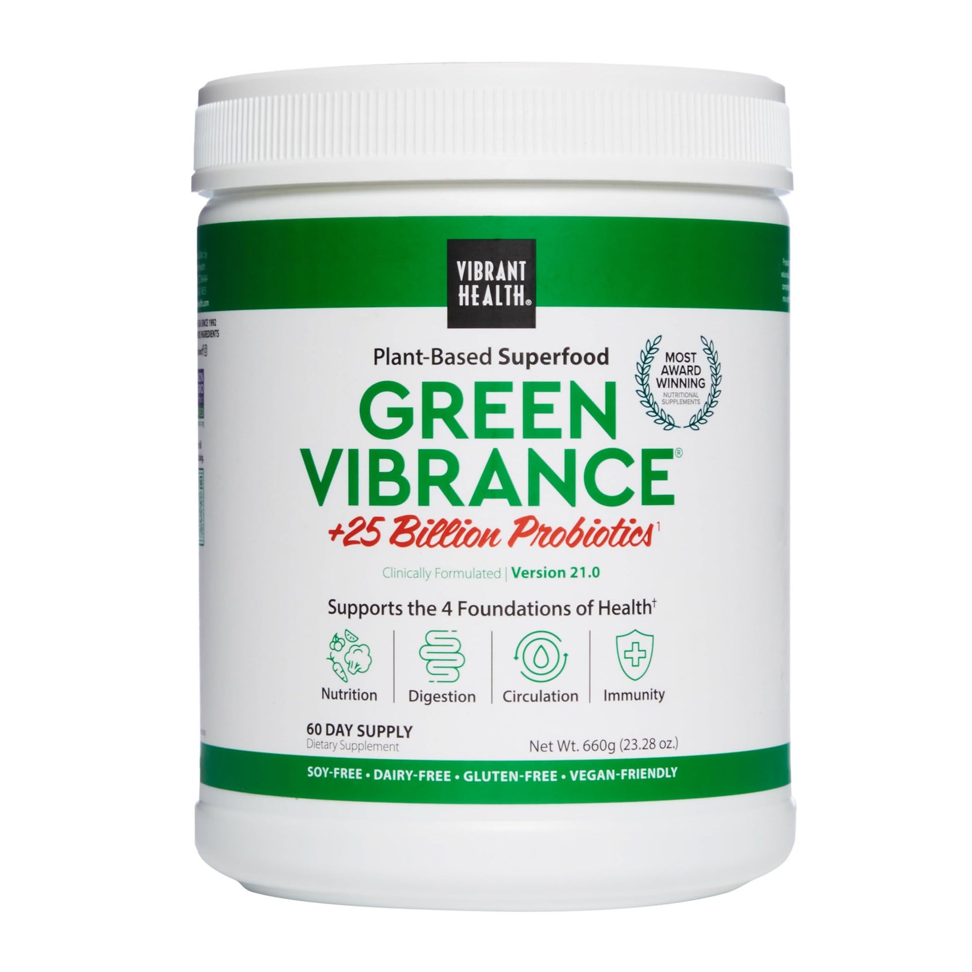 Vibrant Health, Green Vibrance, Vegan Superfood Powder, Boost Energy, 60 Servings - dailyvitalstore