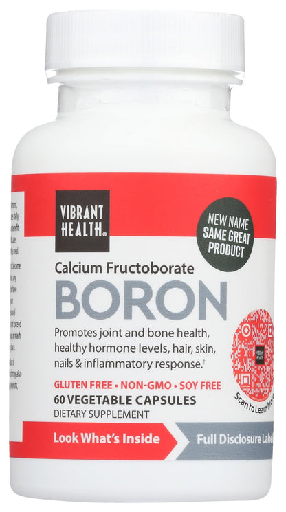 Vibrant Health - Super Natural Boron, Support for Healthy Joints, Hormone Levels, and Connective Tissue with Calcium Fructoborate and Broccoli Powder, Gluten Free, Vegetarian, Non-GMO, 60 Count - dailyvitalstore