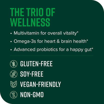 Vibrant Health, Trilogy Vegan, Probiotic Multivitamin with an Essential Blend of Omega-3 from Vegan Algal Oil, Vitamin A, B12, C, D3, E - dailyvitalstore