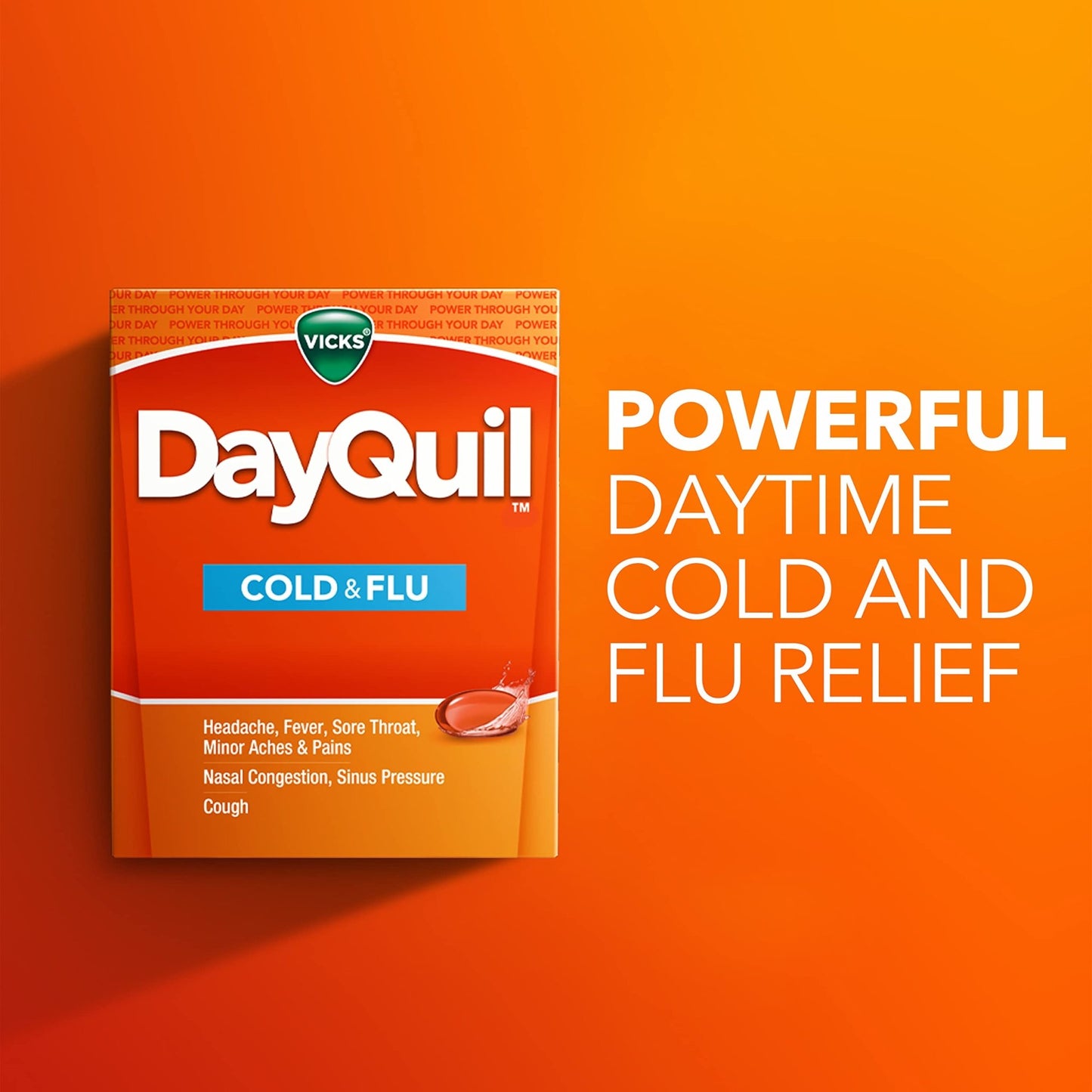 Vicks DayQuil Cold & Flu Medicine, Non-Drowsy Powerful Multi-Symptom Daytime Relief for Headache, Fever, Sore Throat, Minor Aches and Pains, Nasal Congestion, Sinus Pressure and Cough, 48 Liquicaps - dailyvitalstore