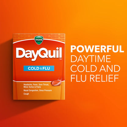 Vicks DayQuil Cold & Flu Medicine, Non-Drowsy Powerful Multi-Symptom Daytime Relief for Headache, Fever, Sore Throat, Minor Aches and Pains, Nasal Congestion, Sinus Pressure and Cough, 48 Liquicaps - dailyvitalstore