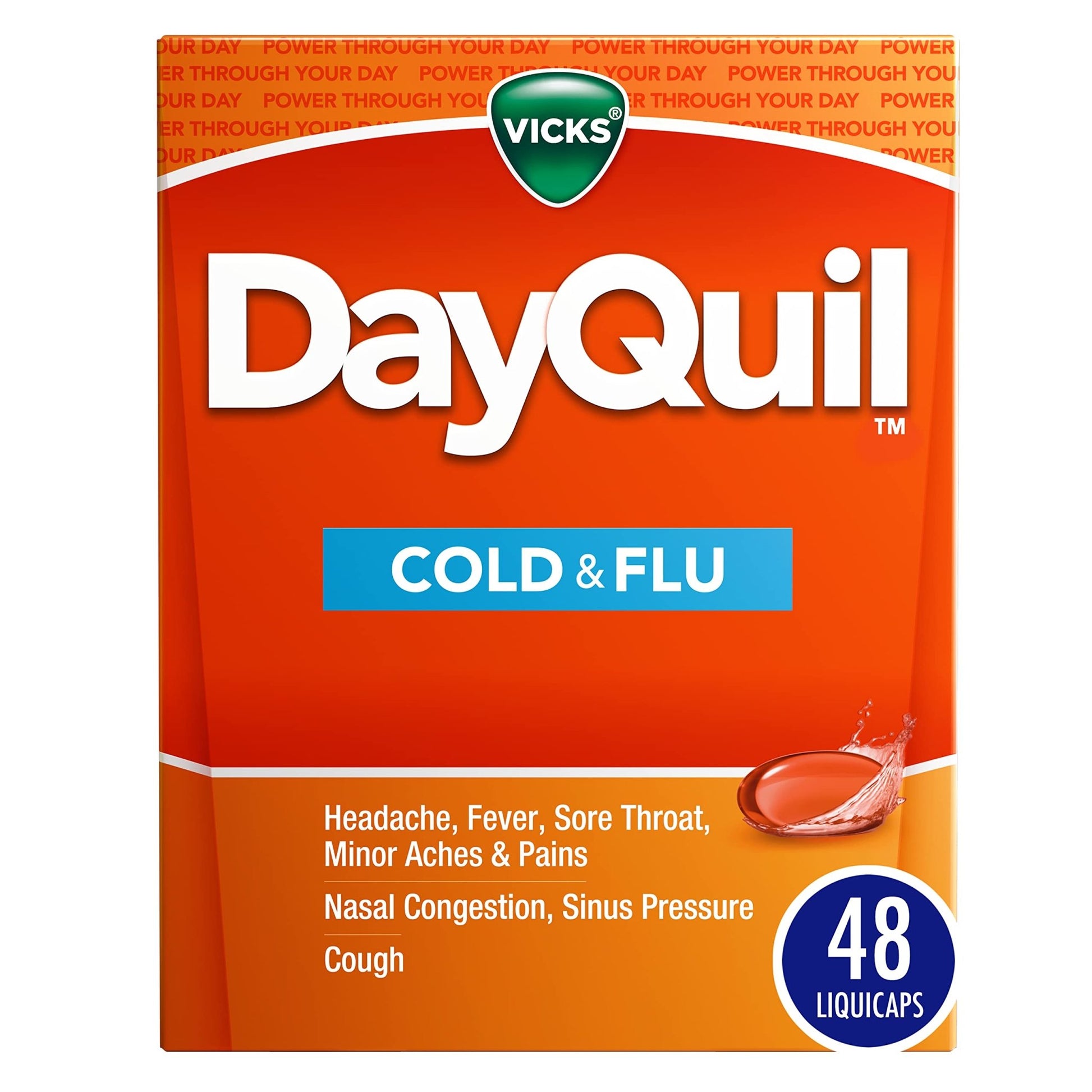 Vicks DayQuil Cold & Flu Medicine, Non-Drowsy Powerful Multi-Symptom Daytime Relief for Headache, Fever, Sore Throat, Minor Aches and Pains, Nasal Congestion, Sinus Pressure and Cough, 48 Liquicaps - dailyvitalstore