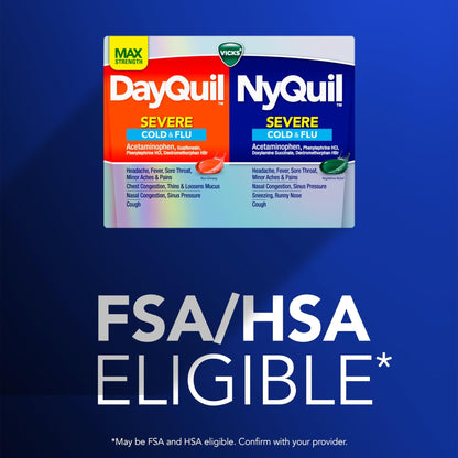 Vicks Dayquil & Nyquil Severe Co-Pack, Cold & Flu Medicine, Powerful Relief For Headache, Fever, Sore Throat, Minor Aches & Pains, Congestion, Sinus Pressure, Stuffy Nose, And Cough, 48 Liquicaps - dailyvitalstore