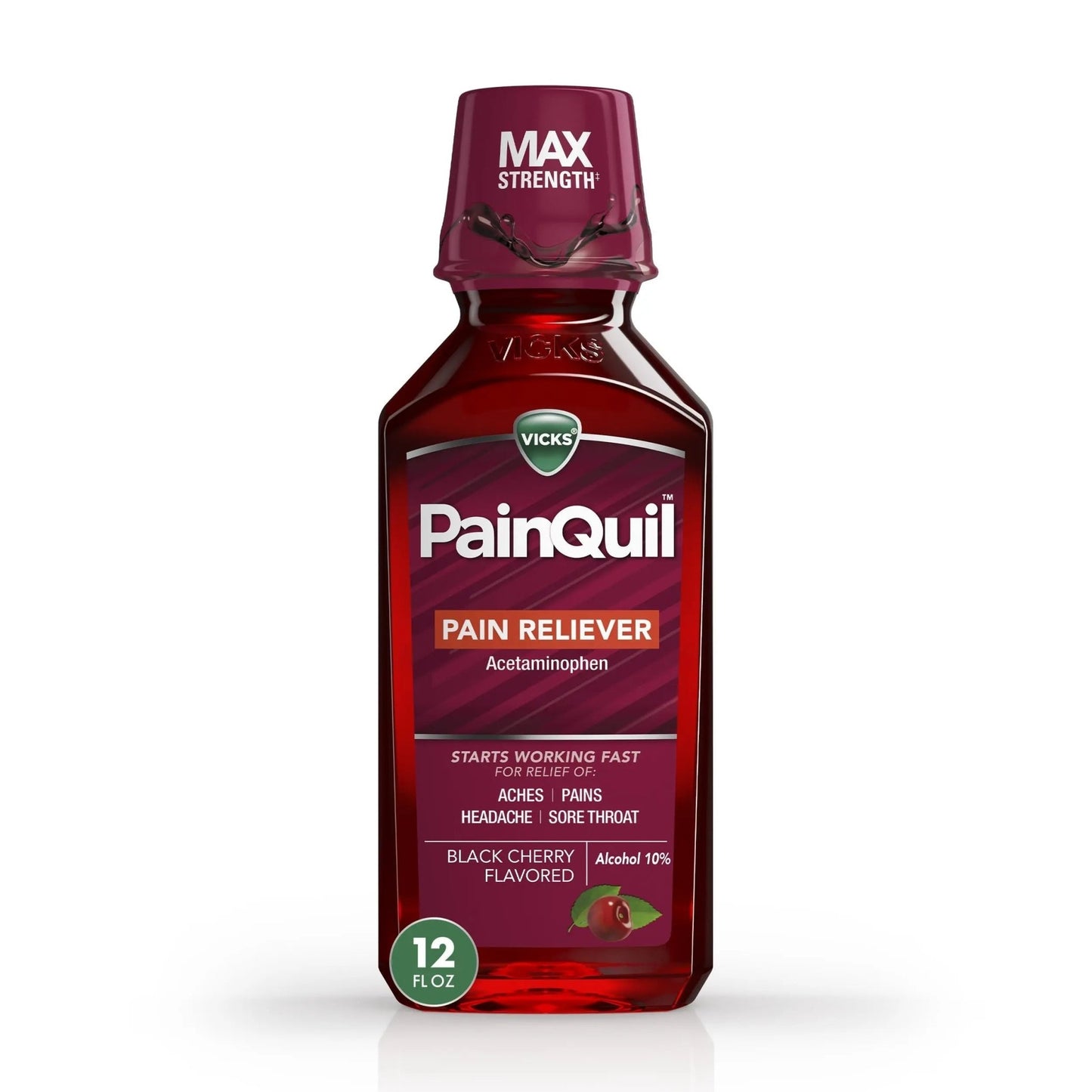 Vicks PainQuil Pain Relief Acetaminophen 1000mg Max Strength‡ Adult Pain Reliever Liquid 12oz, Backache Headache Relief, 1 Daytime Pain Reliever - dailyvitalstore