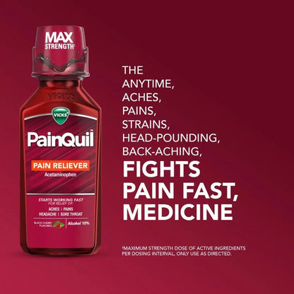Vicks PainQuil Pain Relief Acetaminophen 1000mg Max Strength‡ Adult Pain Reliever Liquid 12oz, Backache Headache Relief, 1 Daytime Pain Reliever - dailyvitalstore