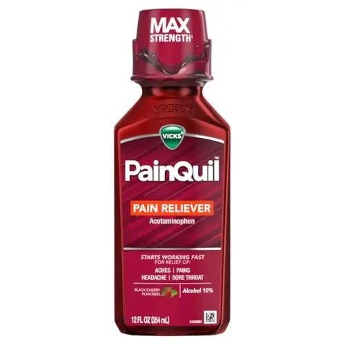 Vicks PainQuil Pain Relief Acetaminophen 1000mg Max Strength‡ Adult Pain Reliever Liquid 12oz, Backache Headache Relief, 1 Daytime Pain Reliever - dailyvitalstore