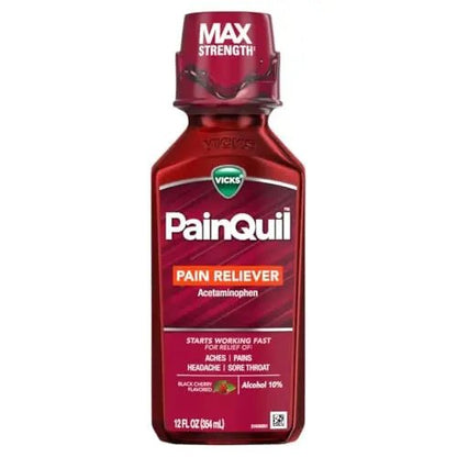 Vicks PainQuil Pain Relief Acetaminophen 1000mg Max Strength‡ Adult Pain Reliever Liquid 12oz, Backache Headache Relief, 1 Daytime Pain Reliever - dailyvitalstore