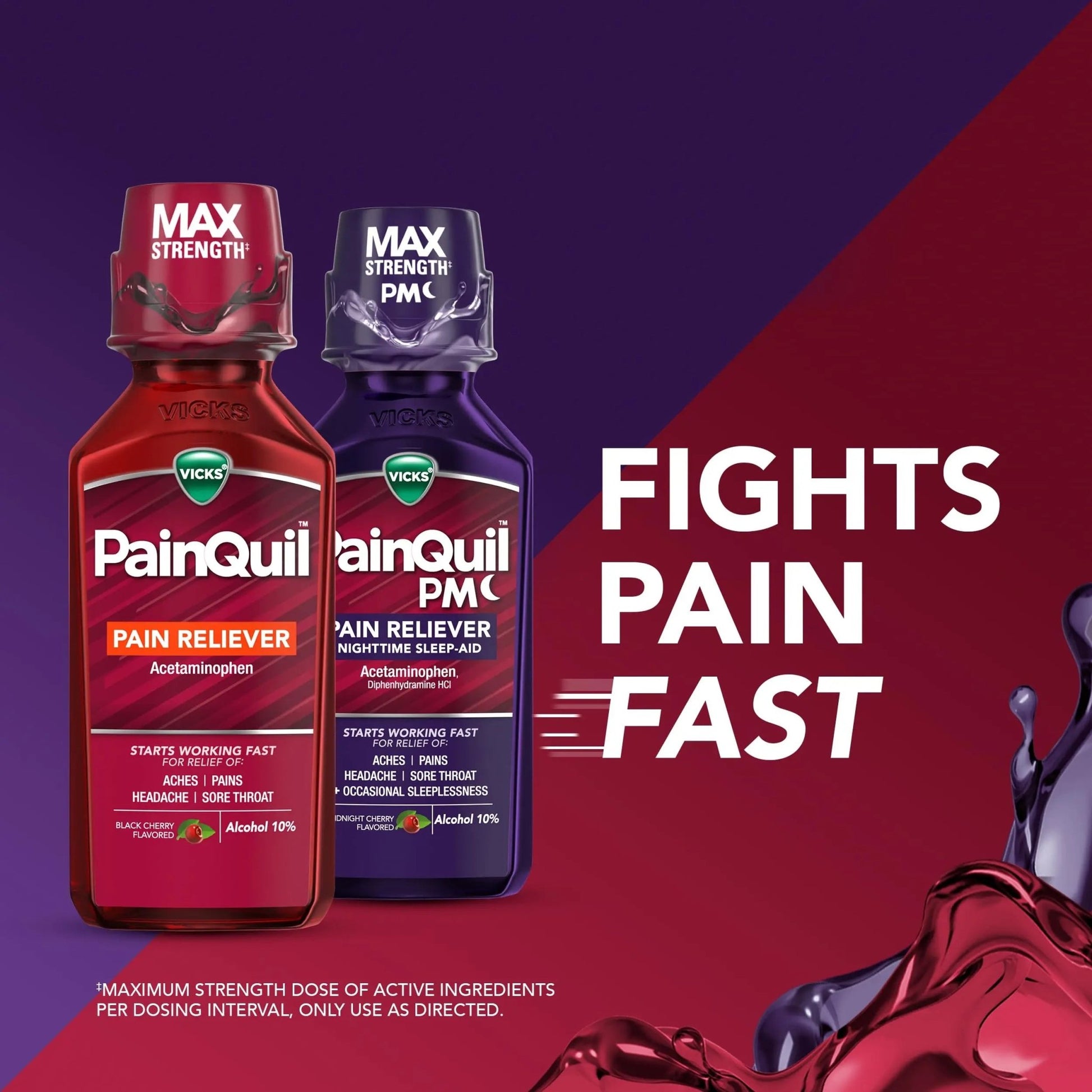 Vicks PainQuil & PainQuil PM Pain Relief Liquid, 1000mg Acetaminophen, 2x12 oz - dailyvitalstore
