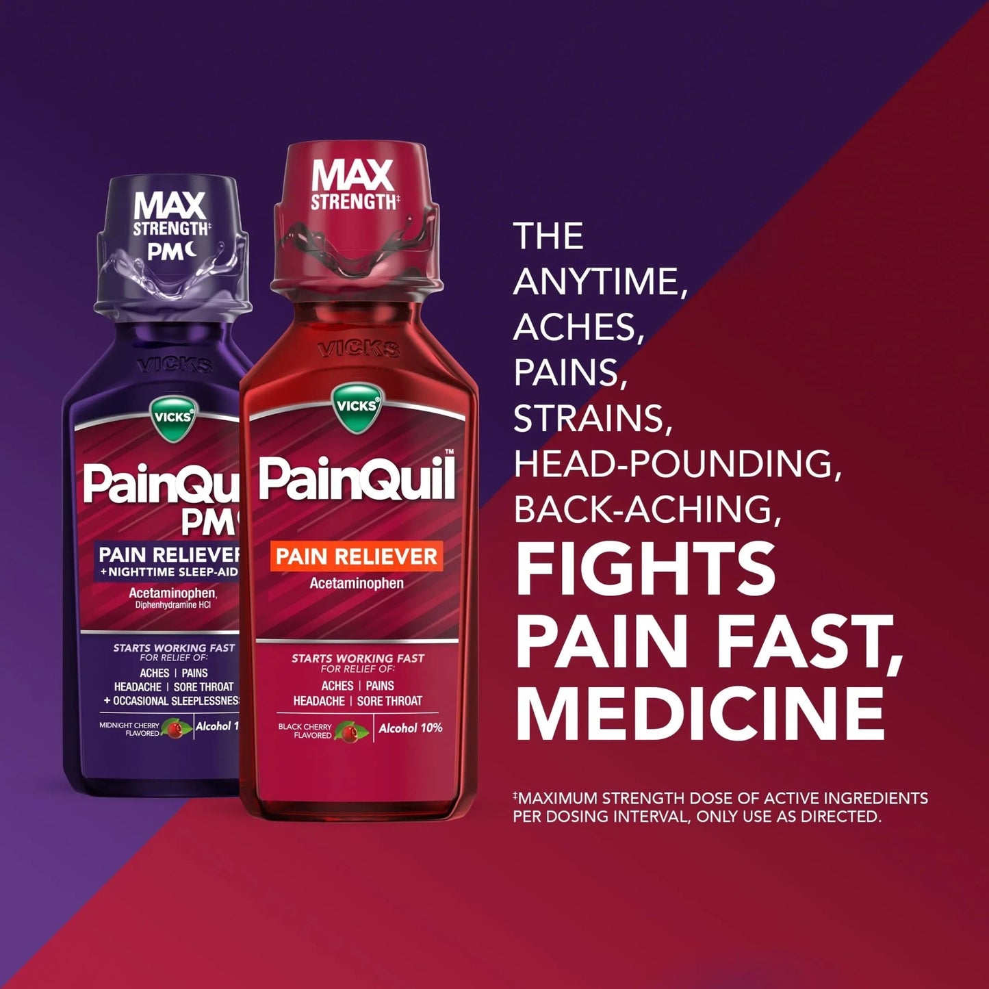 Vicks PainQuil & PainQuil PM Pain Relief Liquid, 1000mg Acetaminophen, 2x12 oz - dailyvitalstore