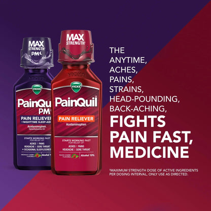 Vicks PainQuil & PainQuil PM Pain Relief Liquid, 1000mg Acetaminophen, 2x12 oz - dailyvitalstore