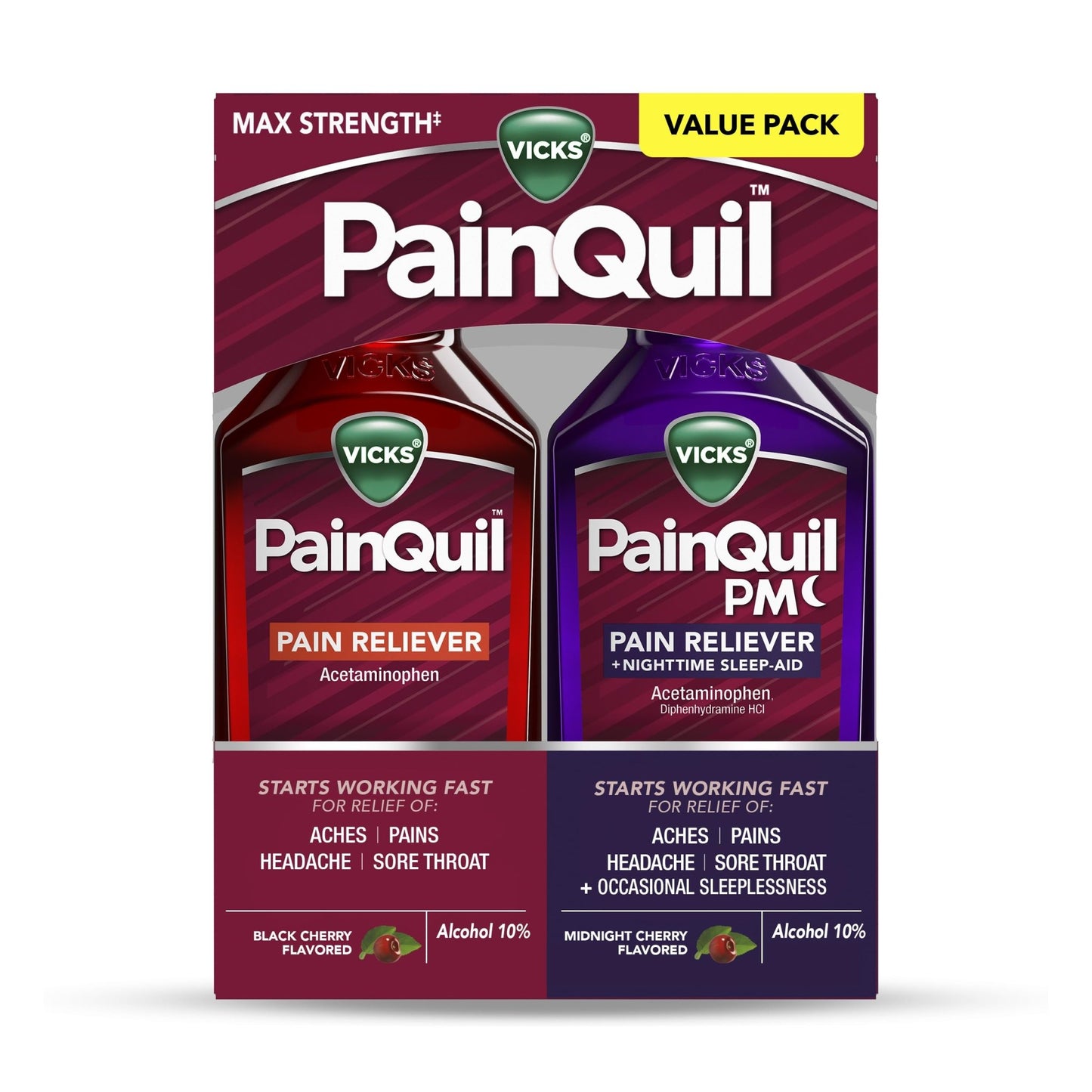 Vicks PainQuil & PainQuil PM Pain Relief Liquid, 1000mg Acetaminophen, 2x12 oz - dailyvitalstore