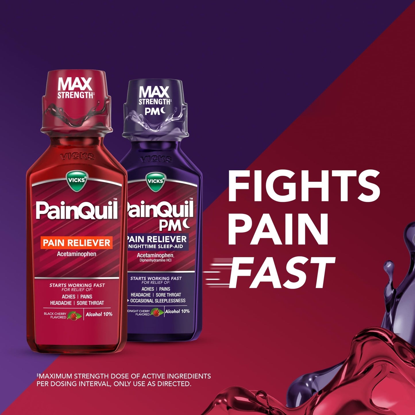 Vicks PainQuil & PainQuil PM Pain Relief Liquid, 1000mg Acetaminophen, 2x12 oz - dailyvitalstore