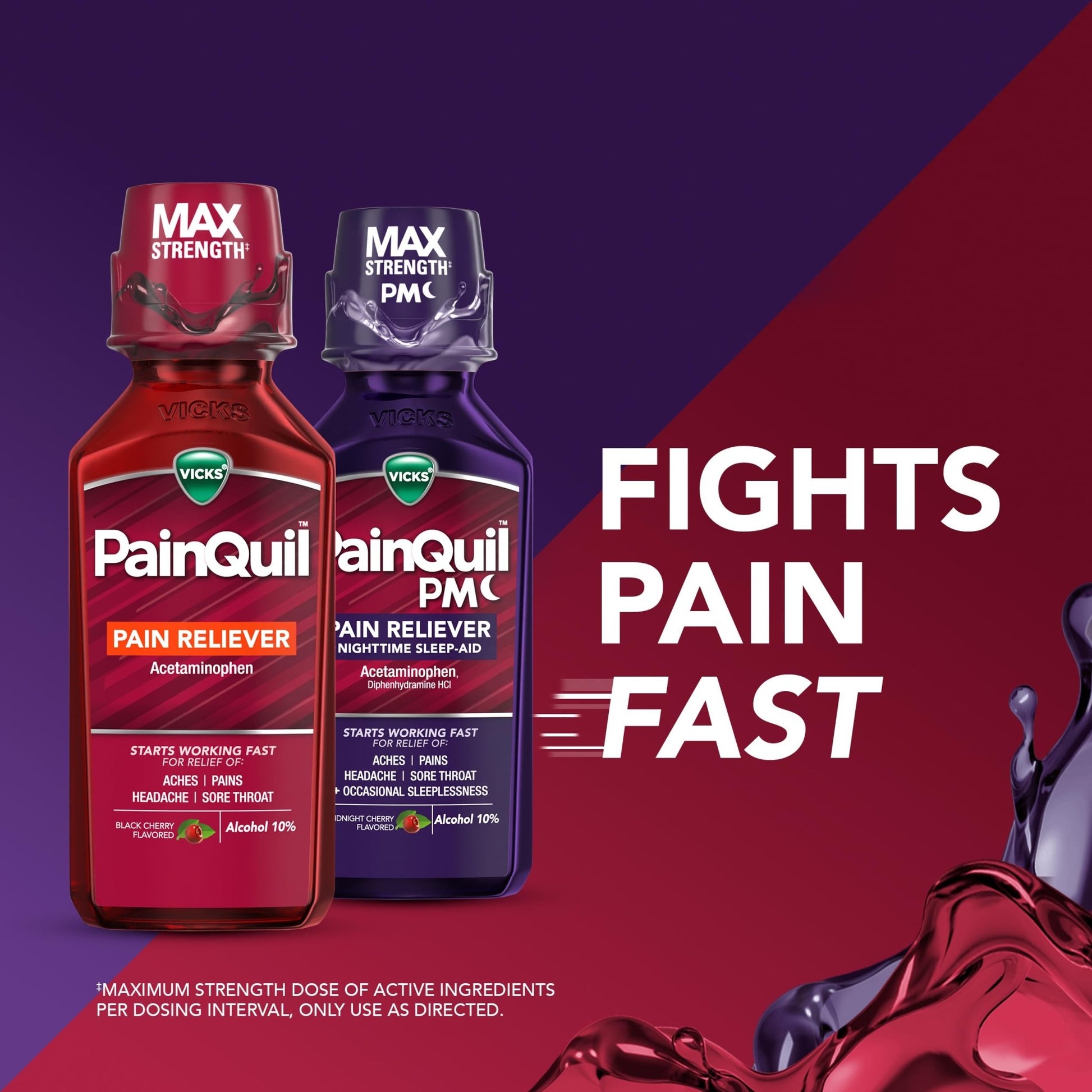 Vicks PainQuil & PainQuil PM Pain Relief Liquid, 1000mg Acetaminophen, 2x12 oz - dailyvitalstore