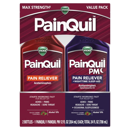 Vicks PainQuil & PainQuil PM Pain Relief Liquid, 1000mg Acetaminophen, 2x12 oz - dailyvitalstore