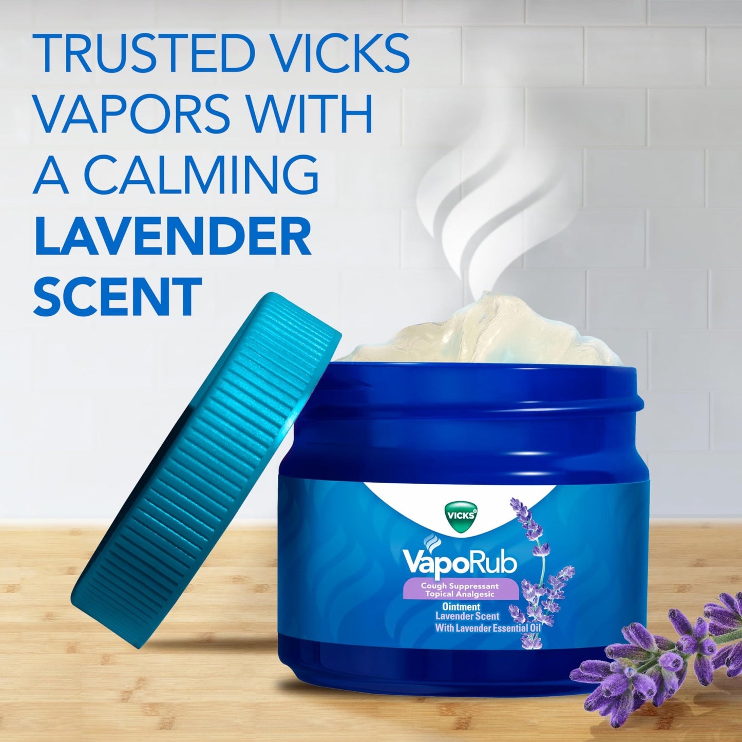 Vicks VapoRub, Lavender Scent, Cough Suppressant, Topical Chest Rub & Analgesic Ointment, Medicated Vicks Vapors, Relief from Cough Due to Cold, Aches & Pains, 1.76oz - dailyvitalstore