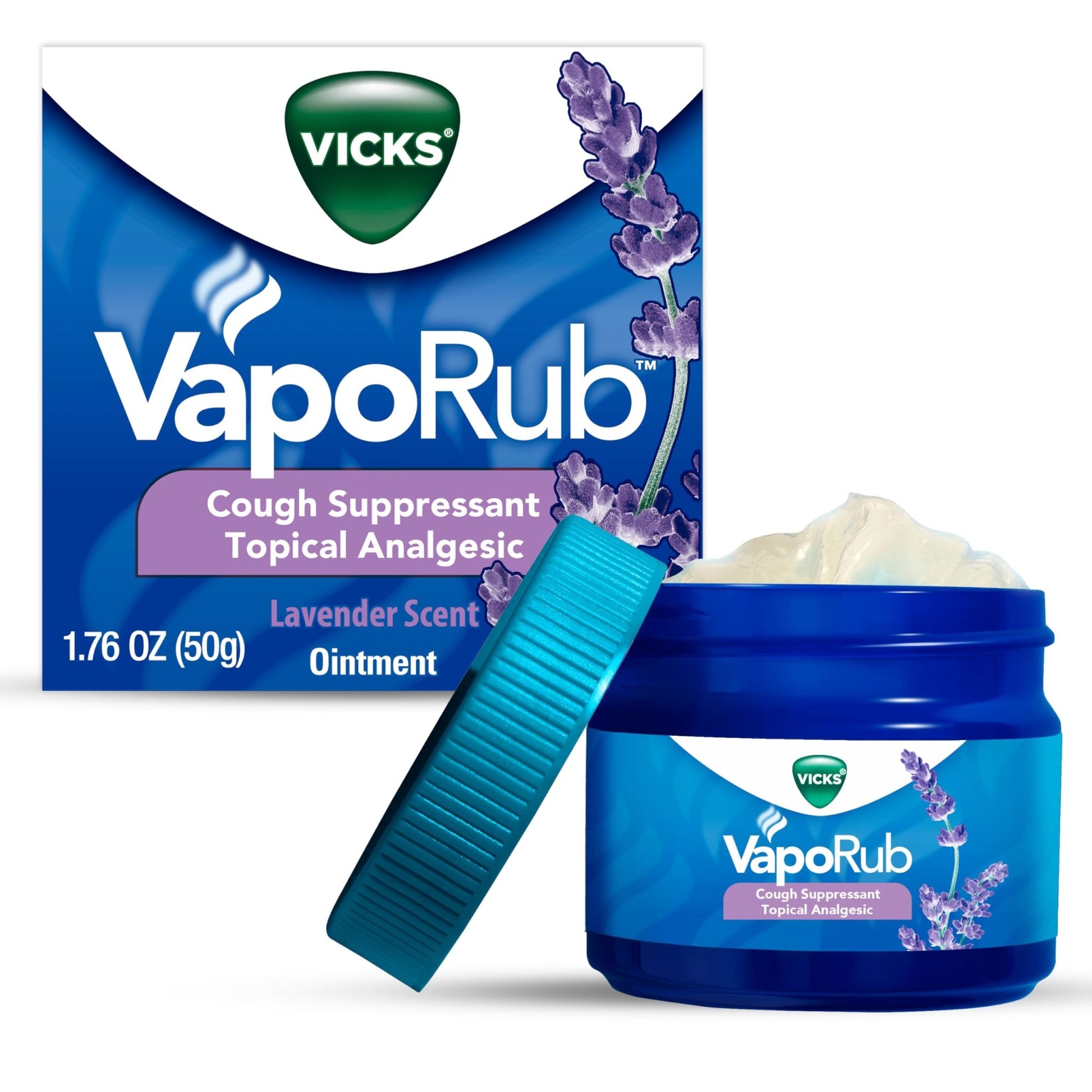 Vicks VapoRub, Lavender Scent, Cough Suppressant, Topical Chest Rub & Analgesic Ointment, Medicated Vicks Vapors, Relief from Cough Due to Cold, Aches & Pains, 1.76oz - dailyvitalstore