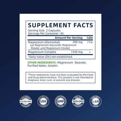Vicwell Triple Magnesium Complex - 300mg Magnesium from Malate, Glycinate, and Citrate - Supports Stress Relief & Sleep, Nerves & Metabolism, Muscle Relaxation & Bone Health - 90 Capsules(1 Bottle) - dailyvitalstore