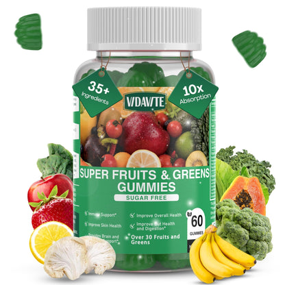 VIDAVITE Sugar-free Super Greens Gummies — US-Made, 35+ Fruit and Veggie gummies to Boost Immunity, Skin & Gut Health — Ideal Fruits and Vegetables Supplement for Adults & Picky Teens (30-Days Supply) - dailyvitalstore