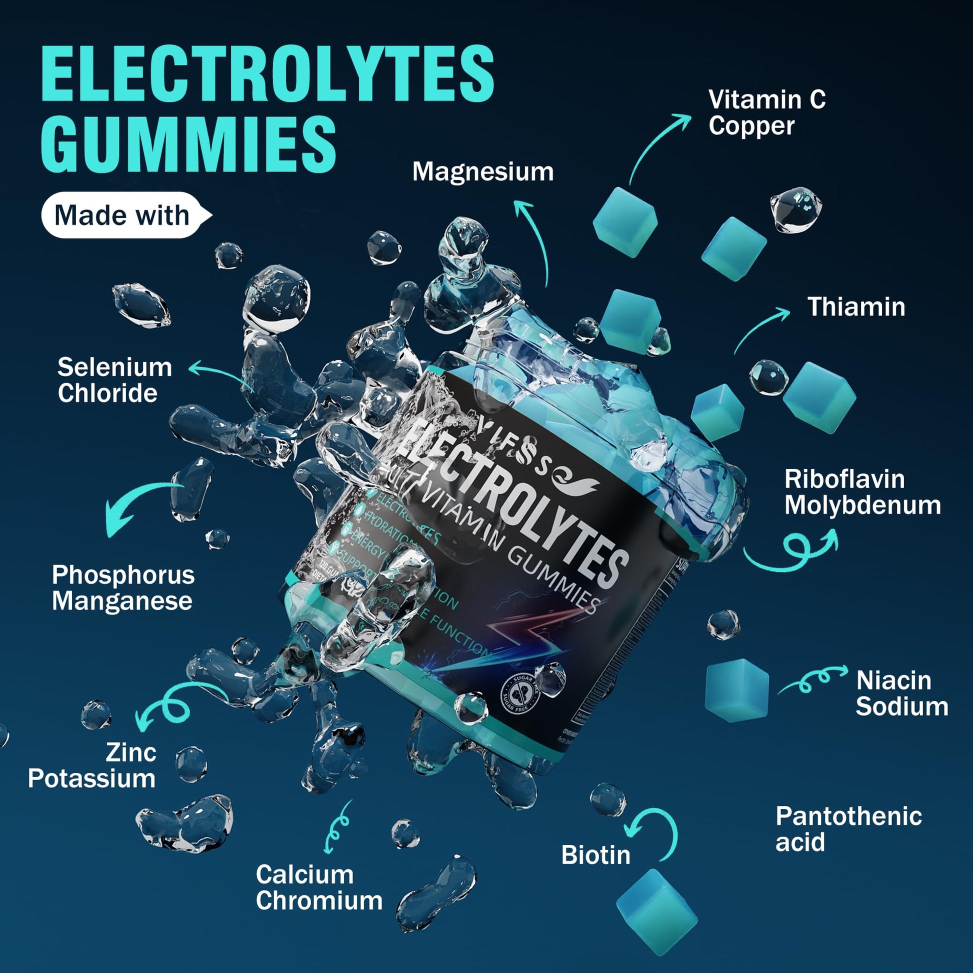 VIFSSG Electrolytes Gummies No Sugar, 120 Chewable Electrolyte Gummies with 6 Electrolytes for Runners and Endurance Sports, Refreshing Blue Raspberry, Hydration Electrolyte Chews, 1 Pack - dailyvitalstore