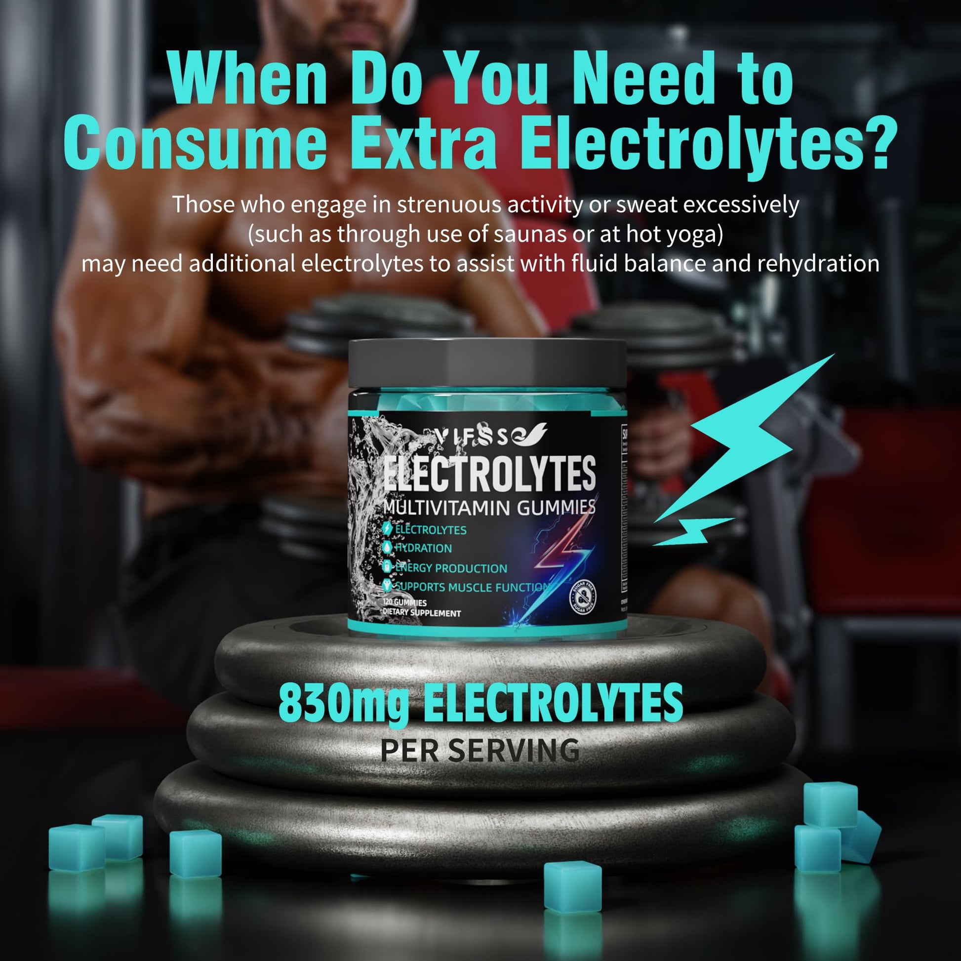 VIFSSG Electrolytes Gummies No Sugar, 120 Chewable Electrolyte Gummies with 6 Electrolytes for Runners and Endurance Sports, Refreshing Blue Raspberry, Hydration Electrolyte Chews, 1 Pack - dailyvitalstore