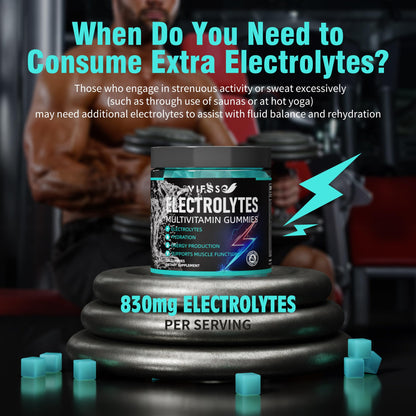 VIFSSG Electrolytes Gummies No Sugar, 120 Chewable Electrolyte Gummies with 6 Electrolytes for Runners and Endurance Sports, Refreshing Blue Raspberry, Hydration Electrolyte Chews, 1 Pack - dailyvitalstore