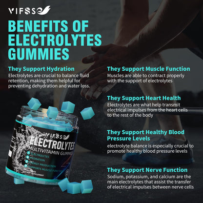 VIFSSG Electrolytes Gummies No Sugar, 120 Chewable Electrolyte Gummies with 6 Electrolytes for Runners and Endurance Sports, Refreshing Blue Raspberry, Hydration Electrolyte Chews, 1 Pack - dailyvitalstore