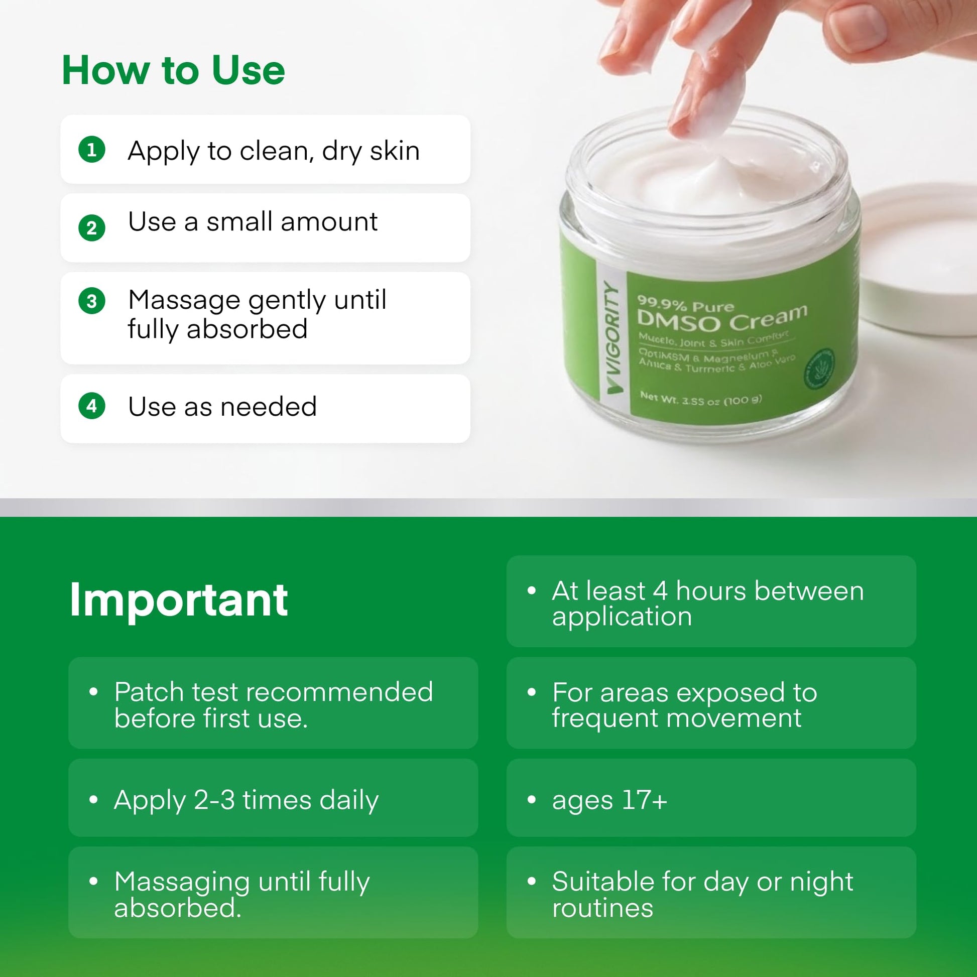 Vigority DMSO Cream 99.9% Pure for Topical Joint, Muscle Comfort - DMSO Pharmaceutical Grade Cream with Arnica, Magnesium, Turmeric, OptiMSM, Aloe Vera 2 Pack - dailyvitalstore