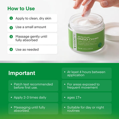 Vigority DMSO Cream 99.9% Pure for Topical Joint, Muscle Comfort - DMSO Pharmaceutical Grade Cream with Arnica, Magnesium, Turmeric, OptiMSM, Aloe Vera 2 Pack - dailyvitalstore