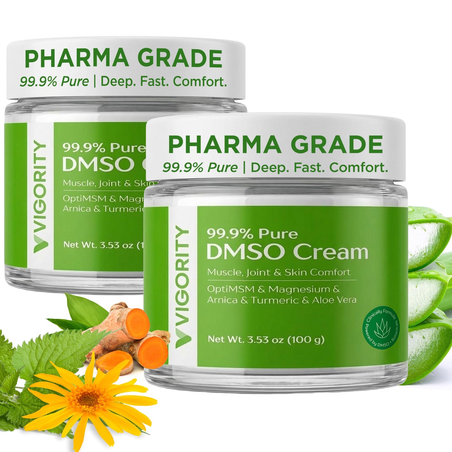 Vigority DMSO Cream 99.9% Pure for Topical Joint, Muscle Comfort - DMSO Pharmaceutical Grade Cream with Arnica, Magnesium, Turmeric, OptiMSM, Aloe Vera 2 Pack - dailyvitalstore
