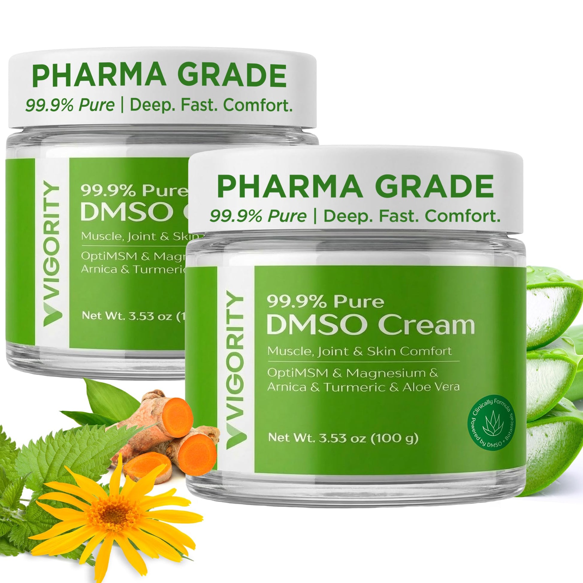 Vigority DMSO Cream 99.9% Pure for Topical Joint, Muscle Comfort - DMSO Pharmaceutical Grade Cream with Arnica, Magnesium, Turmeric, OptiMSM, Aloe Vera 2 Pack - dailyvitalstore