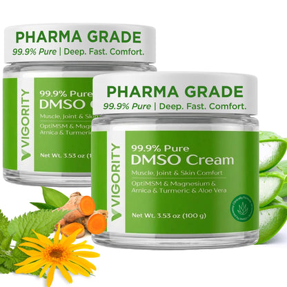 Vigority DMSO Cream 99.9% Pure for Topical Joint, Muscle Comfort - DMSO Pharmaceutical Grade Cream with Arnica, Magnesium, Turmeric, OptiMSM, Aloe Vera 2 Pack - dailyvitalstore