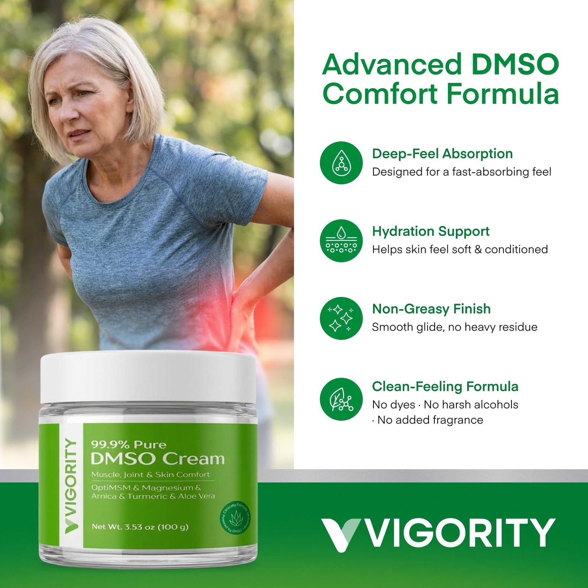 Vigority DMSO Cream 99.9% Pure for Topical Joint, Muscle Comfort - DMSO Pharmaceutical Grade Cream with Arnica, Magnesium, Turmeric, OptiMSM, Aloe Vera 2 Pack - dailyvitalstore