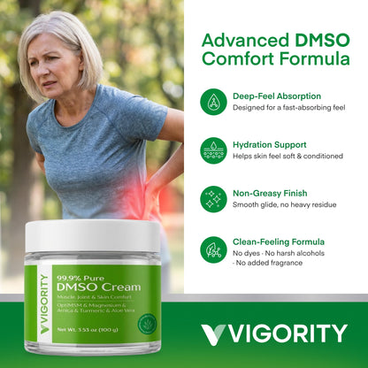 Vigority DMSO Cream 99.9% Pure for Topical Joint, Muscle Comfort - DMSO Pharmaceutical Grade Cream with Arnica, Magnesium, Turmeric, OptiMSM, Aloe Vera 2 Pack - dailyvitalstore